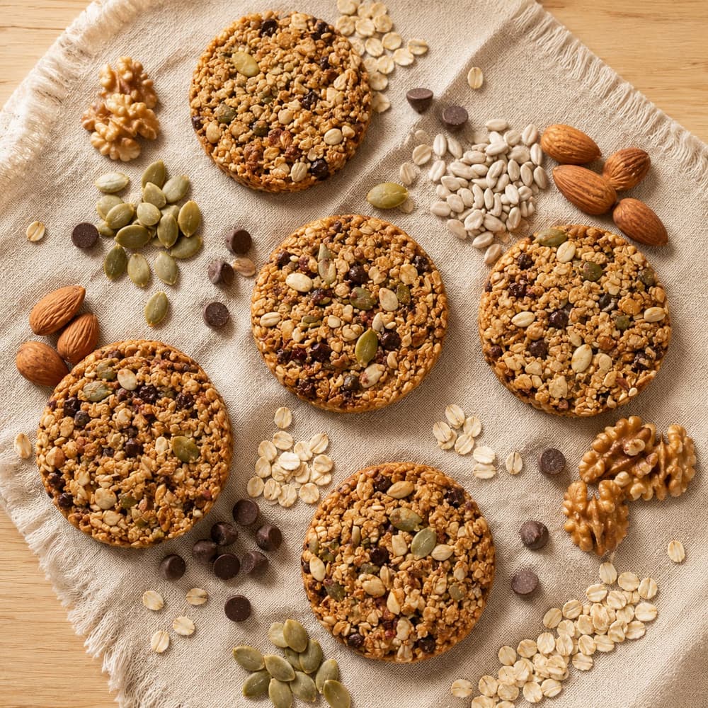 Kindly Baked cookies and raw ingredients on a countertop